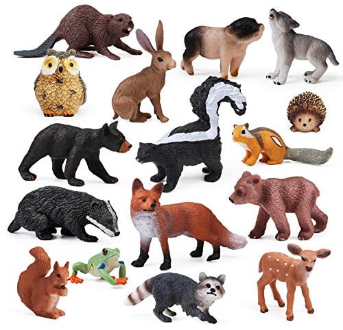 16PCS Forest Animals Baby Figures, Woodland Creatures Figurines, Miniature Toys Cake Toppers Cupcake Toppers Birthday Gift for Kids