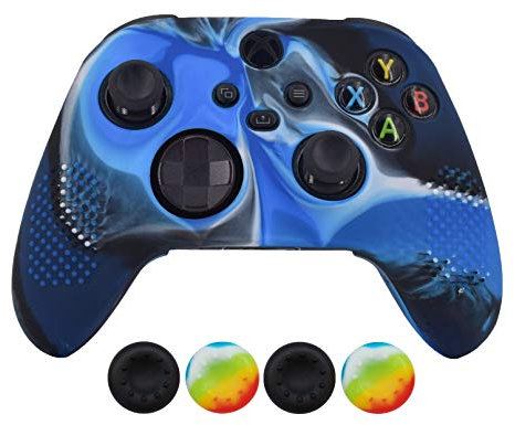 Skin for Xbox Series Controller,Hikfly Cover Compatible with Xbox Series X/S Controller Grips Case Non-Slip Studded Silicone Controller Cover with 4pcs Thumb Grips Caps(CamoBlue)