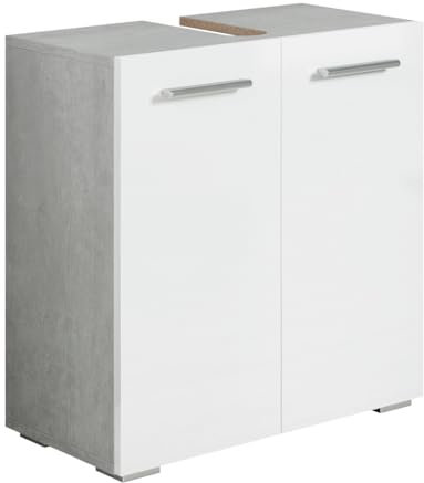 Badezimmer Badmöbel Jupiter - Beton Grau wit Weiß - Unterschrank Badmöbelset Badschrank Schrank Waschbeckenunterschrank