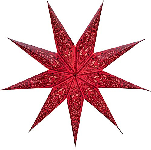 JustStars Papierstern mit Beleuchtung – Set mit Kabel und LED – Weihnachtsstern zum Hängen/Fenster-Deko – 60cm red