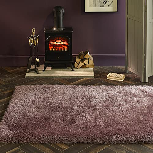 Whisper Shaggy-Teppich, seidig, glitzernd, in Blush Pink, Grau, Silber, Duck Egg, Anthrazit und Gold (Blush Pink, 80 x 150 cm)