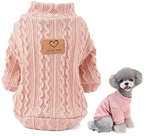 SMALLLEE_LUCKY_STORE Pet Cable Knit Pullover Jumpers Sweaters for Small Dogs Cat Girl Boy Cozy Soft Mock Neck Shirt Sweatshirts Warm Winter Coat Puppy Yorkie Chihuahua Clothes
