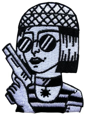 Urbanski Patch Cooles Mädchen mit Pistole zum Aufbügeln 7,8 x 5,4 cm | Aufnäher Applikation Bügelbild