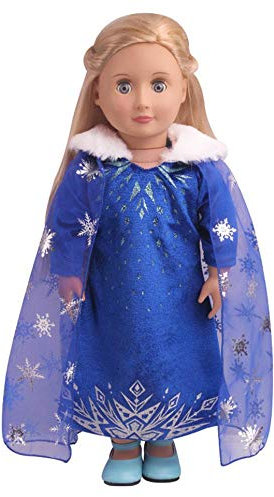 DUORUIMI Puppenkleidung Prinzessin Queen Kleid Outfit mit Umhang für American Girl Puppe, 45,7 cm Schneeflockenmuster