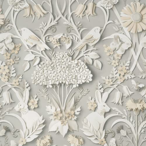 Full Roll Fine Decor Soft Grey Rabbit Butterfly Luxury Woodland Paste The Paper Wallpaper