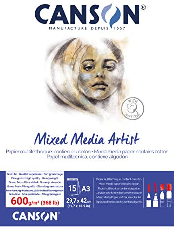 Canson Mix Media Artist Block, A3, 15 Blatt, 10% fein, 600 g