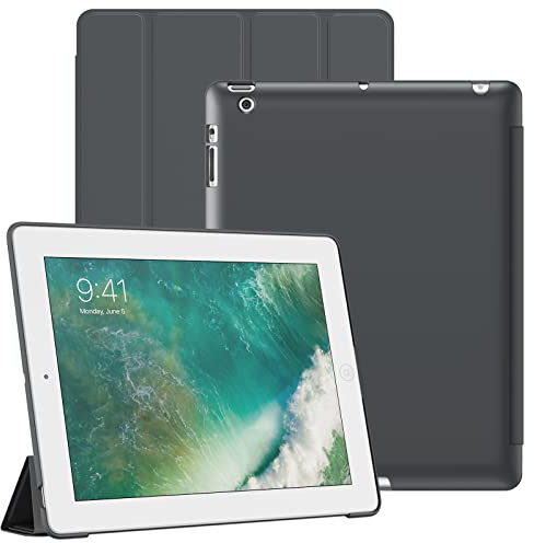 JETech Funda para iPad 2/3/4, Carcasa Trasera Dura Protectora, Cover con Soporte para Tableta de Tacto Suave, Auto-Sueño/Estela (Gris Oscuro)