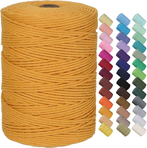 GOHOF Corda macramè 3 mm x 300 m di cotone di alta qualità, corda macramè a 4 fili intrecciati, uno dei materiali più perfetti per l'arte macramè, filo di cotone senza sostanze chimiche (arancione)