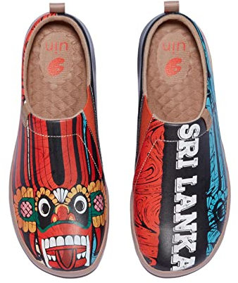 UIN Fire Demon Damen Mikrofaser Leder Leicht Sneakers Loafer Schuhe Lässige Wanderschuhe Bemalter Reiseschuh Slip On Schuhe (39)