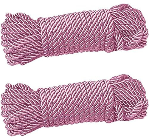 Cuerda trenzada multiusos de nailon trenzado de poliéster con tacto de seda para manualidades, carga, amarres, marina, camping, columpios (10 metros cada uno) (paquete de 2 unidades de rosa pastel