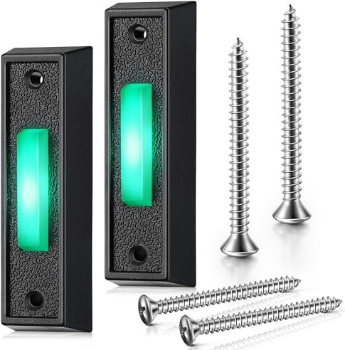 Wired Doorbell Button with LED Light, Door Bell Ringer Push Buttons Replacement, Wall Mount Door Chime Opener Switch, Doorbell Cover with Soft Green Lighted (Black, 2 Pieces)