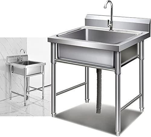 Professionnel Extérieur Évier De Jardin,Évier Inox De Cuisine 1 Bac Évier Sur Pieds En Acier Inox Anti-Eclaboussures Lavabo Pour Faire La Plonge Cuisine De Restaurants, Salle De Bain-1mm||50*50*80cm