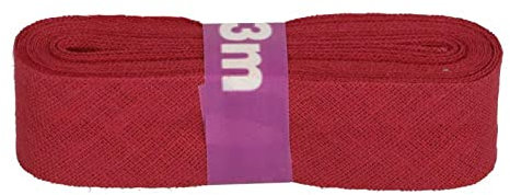 Schrägband 3m x 20mm Baumwolle gefalzt 60 Farben Einfassband Saumband, Farbe:751 weinrot