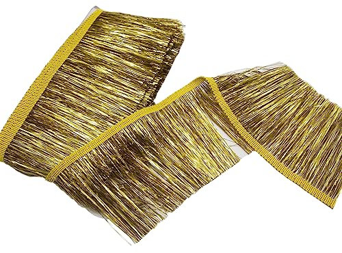 KUYLENT Lametta-Fransenborte aus glänzendem Lametta-Fransenborte für Tanzkostüm, Kleid, Bühnenkleidung, Party-Dekoration, DIY, 6,5 m, goldfarben