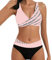 Allegorly Damen Bikini Set Triangel Breites Unterbrustband Bademodes Zweiteiliger Badeanzug Wickeloptik Lace Up Bikini Bademodes V Ausschnitt Blumenmuster Zweiteiliger Badeanzug (HJ1D-Pink, L)