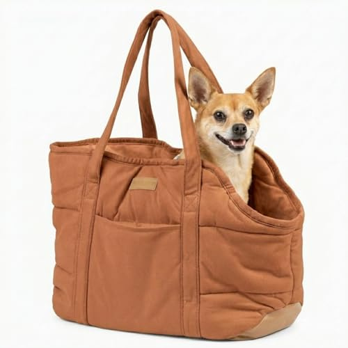 NoblePup Gemütliche Plüsch-Hunde-Geldbörse für kleine Hunde – Hundetragetasche mit sicherem Geschirr-Clip, Hunde-Tragetasche für kleine Hunde und Welpen, Braun