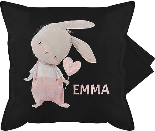 Kissenbezug - Süßer Hase Mädchen mit Name personalisiert I Häschen I Rabbit I Langohr I Süße Hasen - 50 x 50 cm - Schwarz - Kissen personalisierte hasenmotiv Emma kissenhülle Kaninchen Ostern