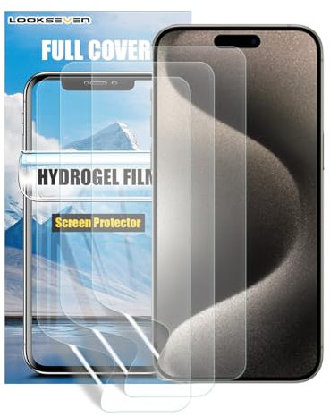 LOOKSEVEN 3 Pack Hydrogel Film Transparent Soft TPU Screen Protector Compatible with iPhone 15 Pro Max High Sensitivity Protective Film (Not Tempered Film)