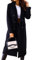 Manteau élégant en laine pour femme - Trench à double boutonnage - Long revers - Couleur unie - Col rabattu - Manteau léger et coupe-vent, Noir , S