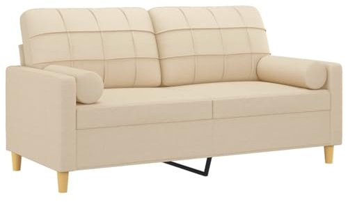 vidaXL Sofa 2 Sitzer, Couch mit Zierkissen, Liegesofa für Wohnzimmer, Polstersofa Sessel Relaxsofa Loungesofa Relaxcouch, Creme Stoff