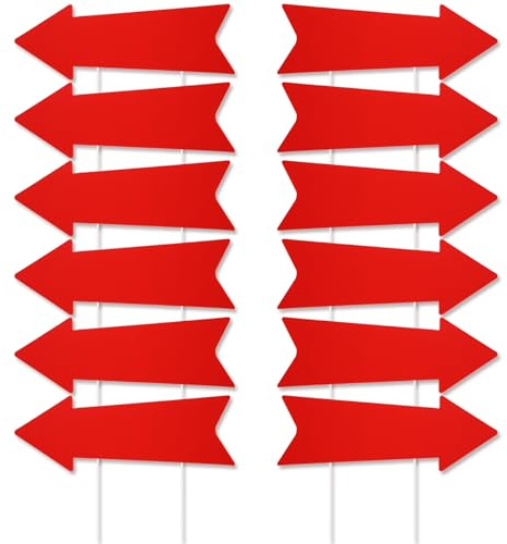 Barydat Lot de 12 panneaux de flèche néon avec piquets en plastique ondulé de cette façon - Panneaux de flèche directionnelle haute visibilité pour mariage, parking extérieur (43,2 x 15,2 cm, rouge)