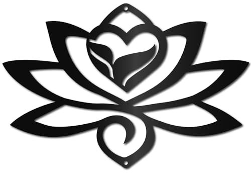 CREATCABIN Lotus Metal Wall Art Decor Black Wall Hanging Decor Iron Wall Art Silhouette Sculpture Decoration Sign Hollow Out Minimalist Ornament for Yoga Garden Home Balcony Indoor Outdoor 12 x 8Inch