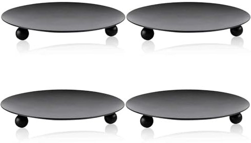 4 Stück Kerzenuntersetzer, 7cm Kerzenteller Schwarz Kerzenhalter Stumpenkerzen Metall Kerzenständer Rund Kerzenplatte Stumpenkerzenhalter für Hochzeit Weihnachten Party Bankett Gebet Tischdekoration