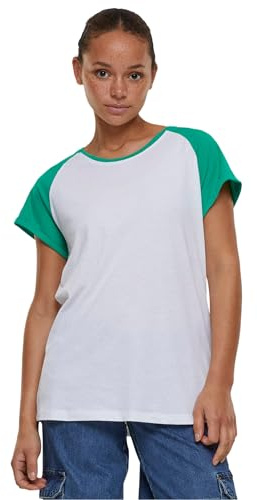 Urban Classics Ladies Contrast Raglan Tee Women's T-Shirt Dusky Pink Basics, White/far Green, S