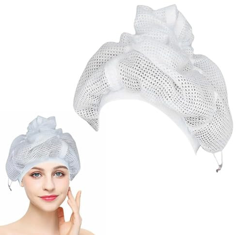 Net Plopping Cap, Hair Bonnet zum Trocknen Von Lockigem Haar, Netz Plopping Kappe mit Kordelzug, Wiederverwendbare Haarhaube, Einstellbar Haarnetz Netz Plopping Haube für Frauen Mädchen (1 PCS)