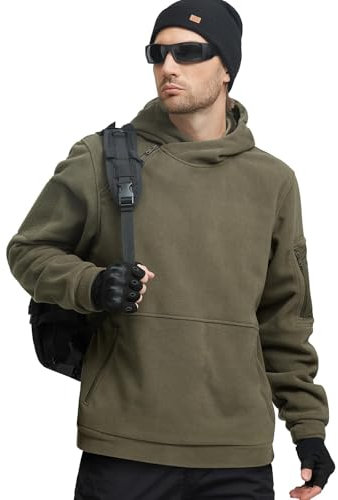 FREE SOLDIER Felpa Invernale Calda con Cappuccio da Uomo, Maglia con Cerniera 1/4, Antivento, Giacca Tattica da Esterno in Pile per l'Esercito Giacca da Lavoro (Verde, 3XL)