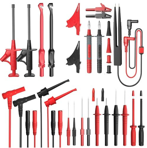 25 Pcs Puntali per Multimetro Test Lead Circuito Tensione con Clip Alligatore Sonda Tester Grabber a Molla, Spina a Banana ed a Forcella