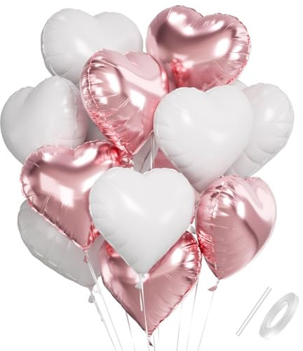 Palloncini Cuore Rosa e Bianchi, 18 Pollici Palloncini a Forma di Cuore, Palloncini Matrimonio, Palloncini a Cuore Elio, Palloncino Foglio Cuore Rosa Per Decorazione Matrimonio, San Valentino