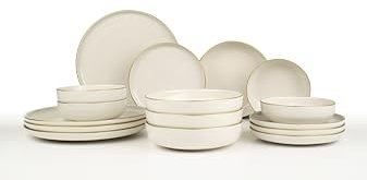 KUTAHYA PORSELEN Porzellan Geschirr Set, Schüssel und Teller Set | Tafelservice aus Porzellan mit je Flachtellern & Tieftellern | Modern Spülmaschinenfest (goldenen Rändern 16 Teile Set)