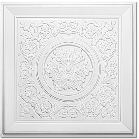 WOWSTAR 12er-Pack 61 x 61 cm Deckenplatten, wasserfeste Klebeplatten im Vintage-Stil mit 3D-Optik, Weiß