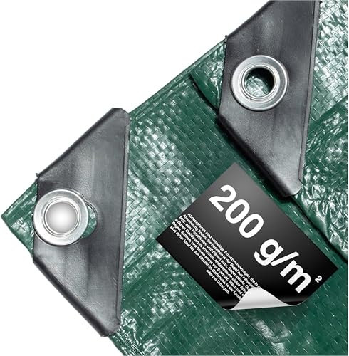 Lona protectora de 2 x 2 m, 150 g/m², color verde, lona multiusos y lona de jardín, impermeable, con ojales, lona de construcción y lona para tienda de campaña para camping y jardín