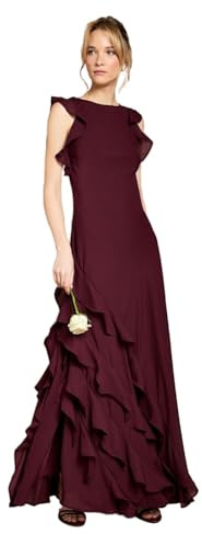 Coast Honoured Ruffle Georgette Maxi Bridesmaid Dress, 10, Malbec