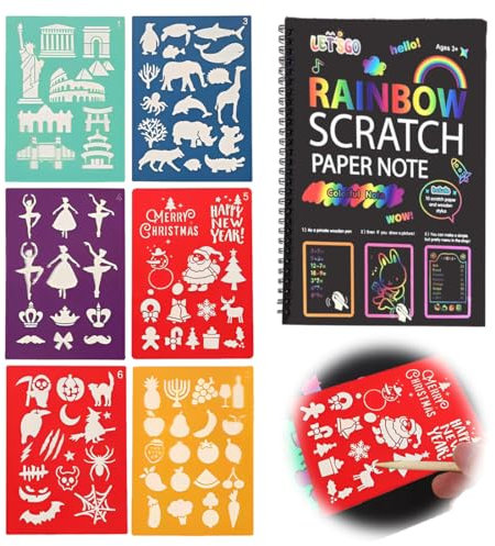 VONJUMA 1 Pc Libro Magico 10 Pagine Di Fantastici Motivi Scratch Art Libretto Con Penna Da Grattare Colore Nero Con 6 Pcs Modelli Di Disegno