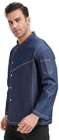 Nanxson Unisex Herren Damen Kochjacke Bäckerjacke atmungsaktiv Denim Arbeitsjacke Kochuniform mit Tasche