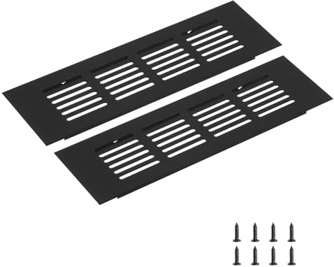 sourcing map Rectangle Ventilation Grille, Aluminum Alloy Mesh Air Vent Cover Louvered Ventilation Cover with Mounting Screws for Cabinet Shoe Closet (200x60mm/8x2, Black)
