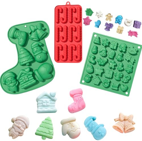 JSTHHTT 3 Pezzi Stampo Per Cioccolatini Natalizi, Stampo Antiaderente per Caramelle in Silicone, per Cucina Cottura al Forno Fatto a Mano Cialde Energetiche Barretta