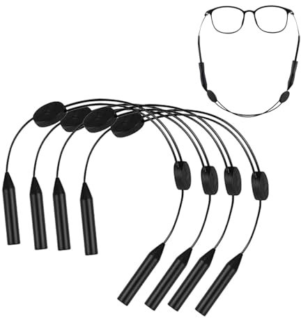 Fokroin 4 Stück Verstellbare Brillenbänder, Schwarz, Silikon, Modern, Sport, Damen, Herren, Kinder