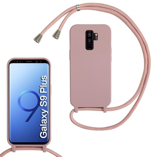 xinyunew Handykette für Samsung Galaxy S9 Plus Hülle mit Band, Handyhülle mit Schnur zum Umhängen, weiche TPU Silikonhülle mit Band [abnehmbar] Halskettenhülle für Samsung Galaxy S9 Plus-Tiefrosa