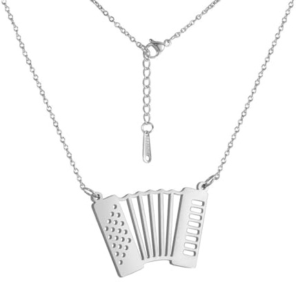 PAURO Damen Edelstahl Minimalistische Zierliche Akkordeon Anhänger Musikliebhaber Charme Halskette