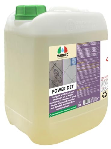 MARBEC POWER DET 5LT Detergente smacchiante e disincrostante per pavimenti in gres porcellanato. Rimuove sporco, aloni e macchie persistenti, rinnovando l’aspetto del gres.