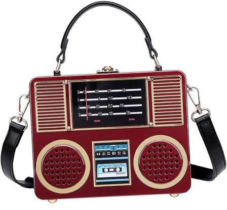 Qianly Borsa a forma di radio Causal Women borsetta per feste di lavoro per la festa di lavoro, Rosso