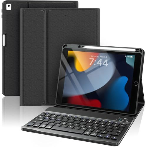 OYEEICE Keyboard Case for iPad 10.2 9th Generation(2021)/ 8th Gen(2020)/ 7th Gen(2019)/ iPad Pro 10.5(2017)/iPad Air 3rd Gen(2019) with Detachable Wireless Keyboard (Black, Classic Style No Backlit)