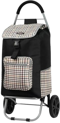 Rocklands Big Wheels Strong Shopping Trolley Shopping Cart Durable Grocery Bag 60 Litres -ST20 (Check-Black)