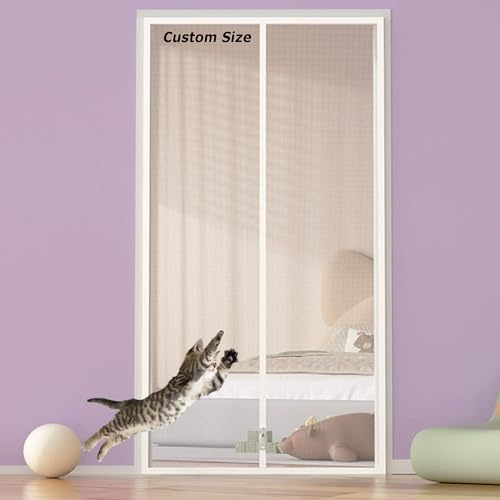 XXIUDEE Custom Size Cat Resistant Screen Door Partition Mesh with Zipper | Custom Size, Pet Proof Insect Fly Mesh, Cats Protection Mesh for Bedroom, Patio, Prevent Pet Running Out from Home