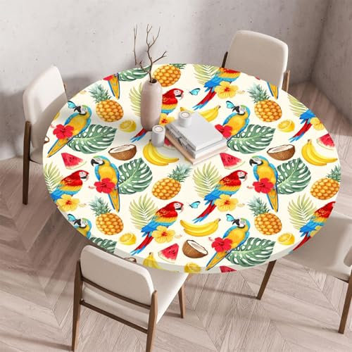 Highdi Tischdecke Abwaschbar Rund 150cm, Elastisch Druckbar Tischdecke Outdoor Lotuseffekt Tischdecken Table Cloth für Garten Restaurant, Ideal für 130cm-140cm