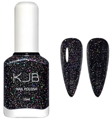Glitter Nail Polish - Sparkle Black Nail Polish - 12ml Shimmer Air Quick Dry Nail Varnish - High Gloss & Long Lasting Purple Black Nail Art Polish For Women Girls Manicure DIY